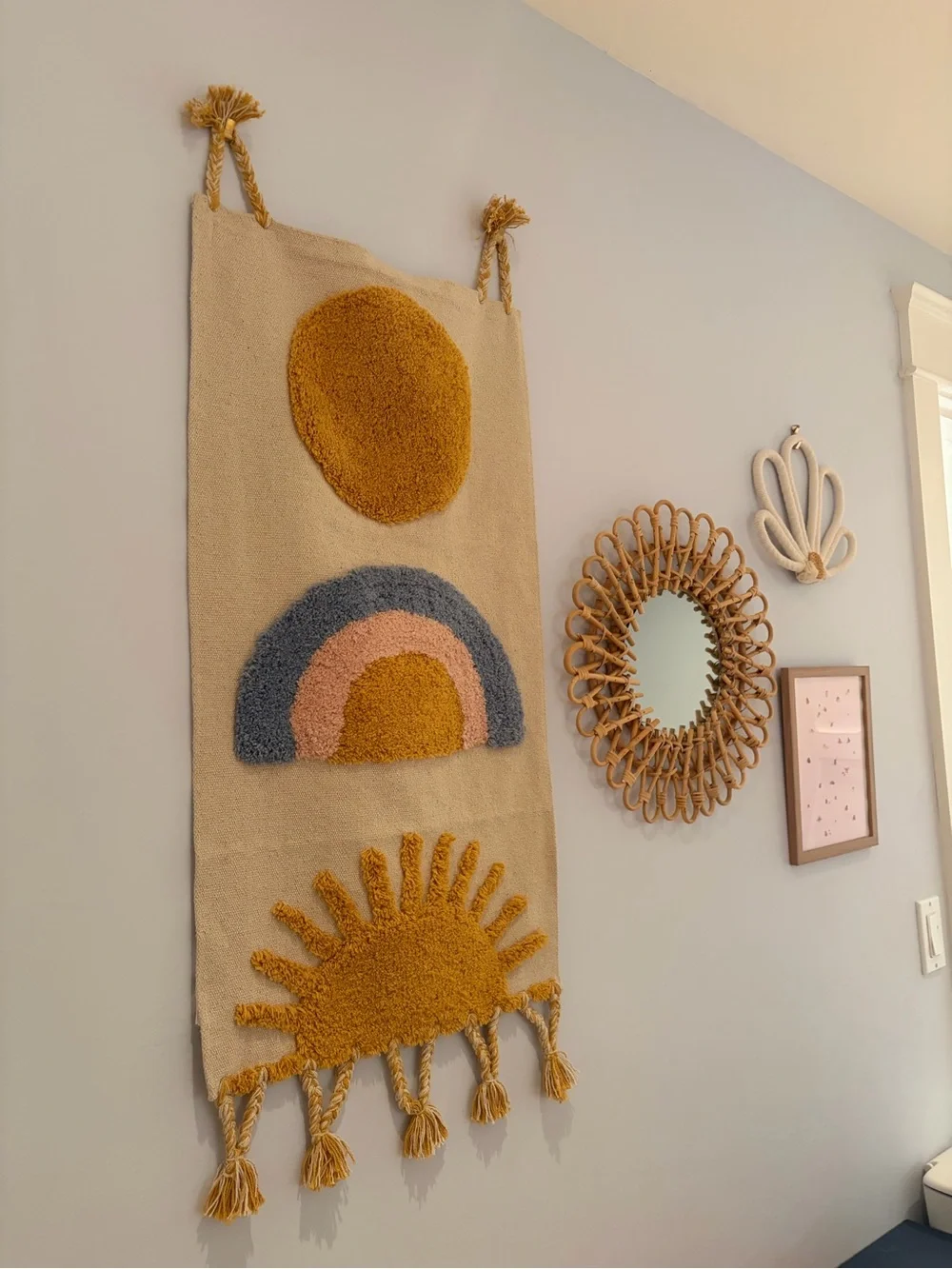 Moon, Rainbow & Sun Wall Hanging Tapestry: 16” x 38.5”